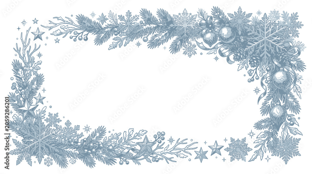 Obraz premium Blue floral winter border frame design.