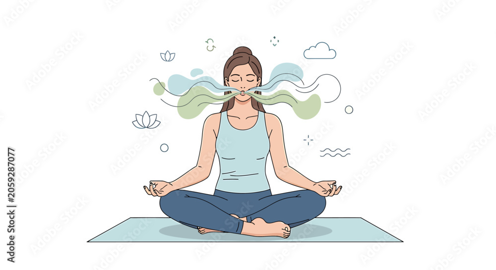 Naklejka premium Woman practicing mindfulness meditation in lotus pose