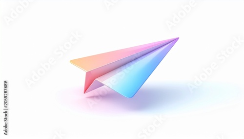 A colorful paper airplane flies through a bright environment with pastel colors.