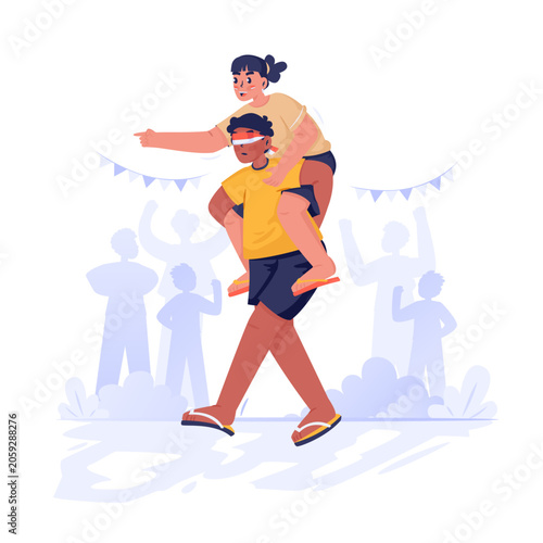 Traditional Carrying Race During Independence Day Celebration Vector Illustration