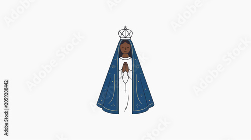 Our Lady Aparecida Figure Serene Gentle Pose, Brazilian Catholic Patroness Flat Illustration Vector