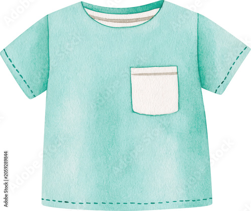 A mint green t-shirt with a white pocket detail isolated on transparent background.