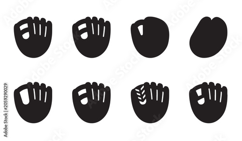 Photos Baseball fielding gloves collection in various styles and positions for player protection