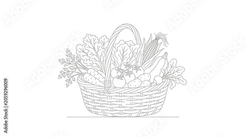 Tableau sur toile A beautifully illustrated basket overflowing with fresh, organic produce, showca
