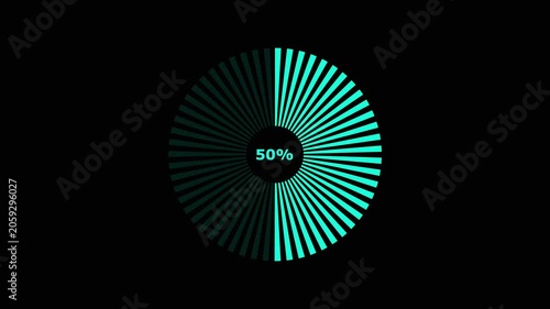 Animated percentage infographic 100 percent teal gradient rays on black background data visualization dynamic for presentations and digital media.