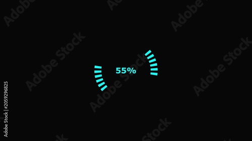 Battery Level Indicator Charging Animation 100 Percent Blue Neon Lights on Black Background.