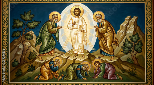 Orthodox icon depicting the transfiguration of christ on mount tabor