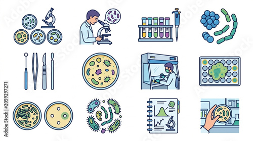 Foto Microbiology laboratory research and scientific discovery illustrations