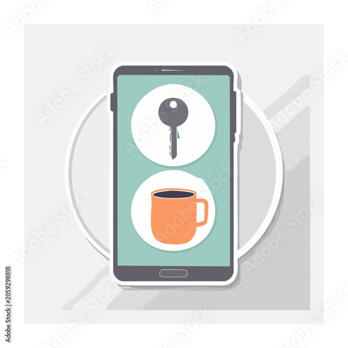 Smartphone with key and coffee cup app icons