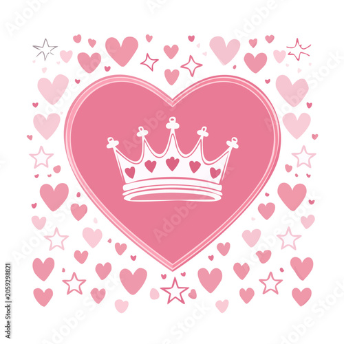 Pink Heart with Crown and Decorative Elements