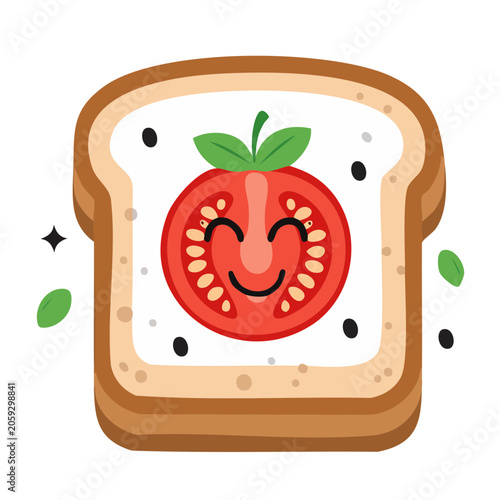 Smiling Tomato Slice on Bread with Cream and Pepper