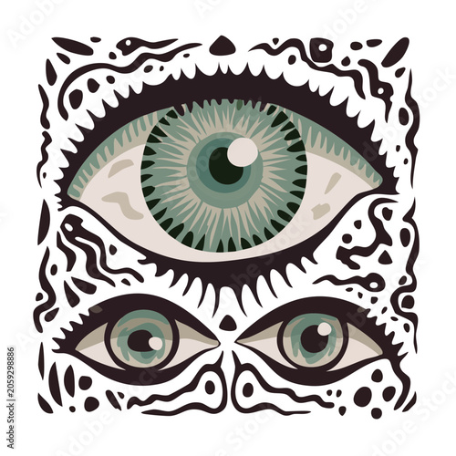 Tribal Art Style Eyes Illustration with Ornate Patterns