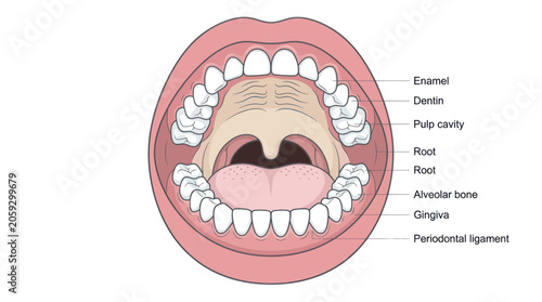 Canvas Print Human mouth anatomy diagram with dental structure labels