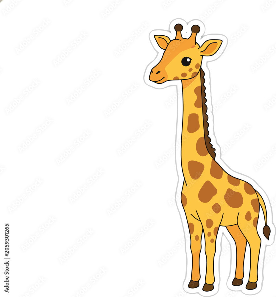 Obraz premium Cute Baby Giraffe Sticker, Kawaii Cartoon African Animal Illustration Isolated on White Background