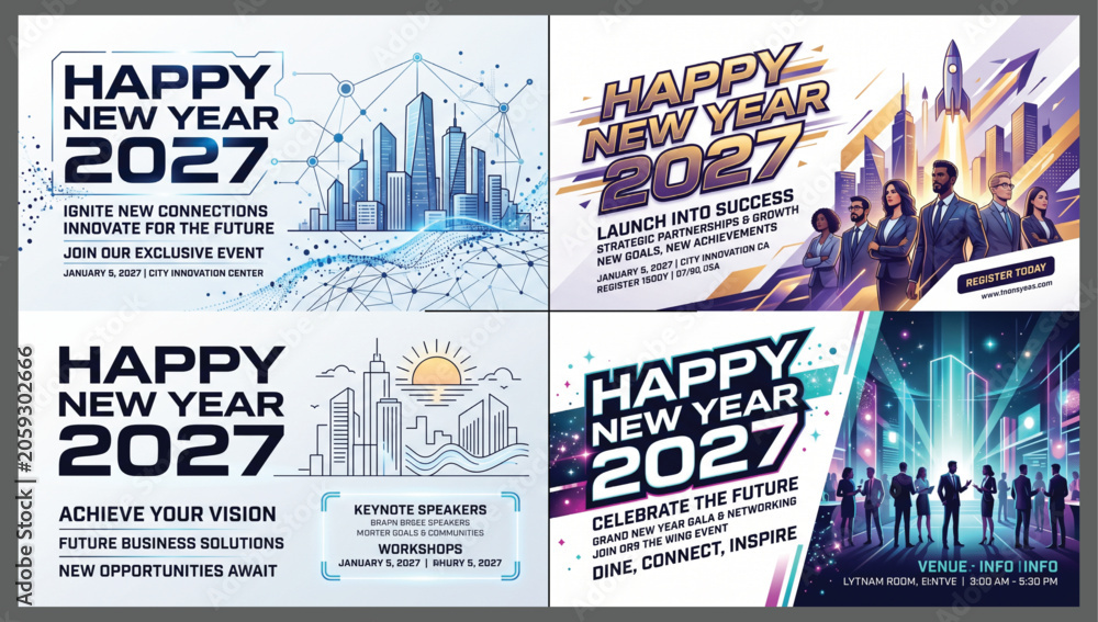 Fototapeta premium Happy new year 2027 business conference and corporate event promotion posters with business conference promotion corporate template marketing networking innovation strategy