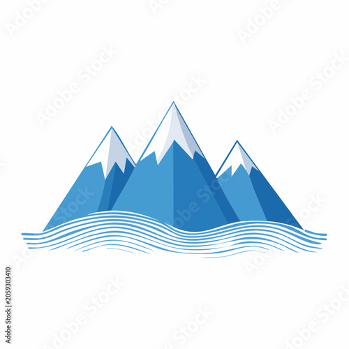 Stylized Mountain Range with Snowy Peaks and Water