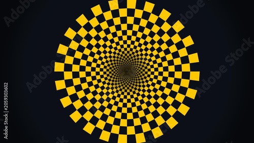 Vibrant yellow and black optical illusion pattern creates mesmerizing spiral effect