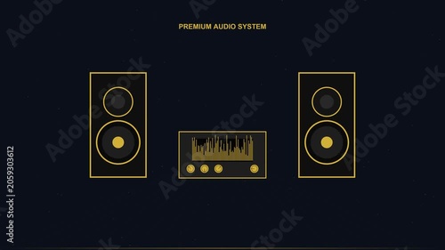 Premium audio system with speakers and equalizer in a modern tech setup