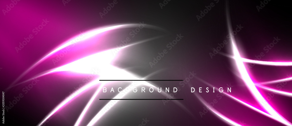 Obraz premium Abstract pink neon lines over dark background. Modern design element, vibrant energy, sleek presentation. Minimalist style, glowing effect.