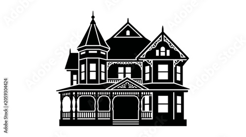 Victorian Mansion Silhouette Architectural Illustration