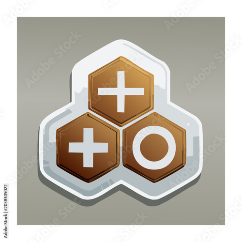 Hexagonal UI Buttons with Plus, Minus, and Circle Symbols