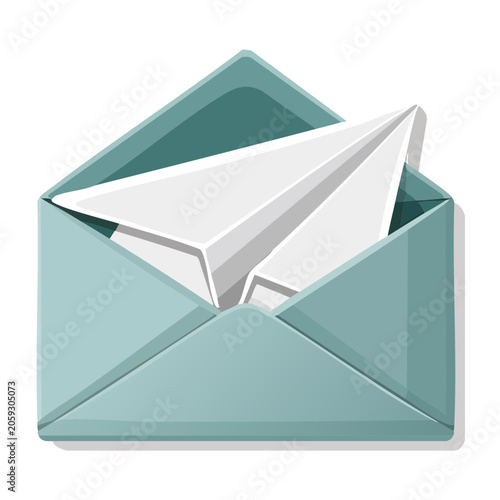 Paper Airplane in Teal Envelope Illustration