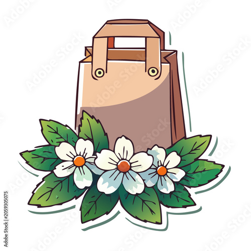 Paper shopping bag with daisies illustration