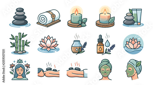 Photos Spa and wellness icons with face masks.