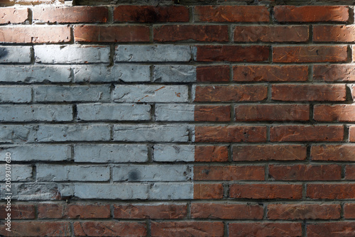 Obraz na plátně Brick wall with a section of white paint on it