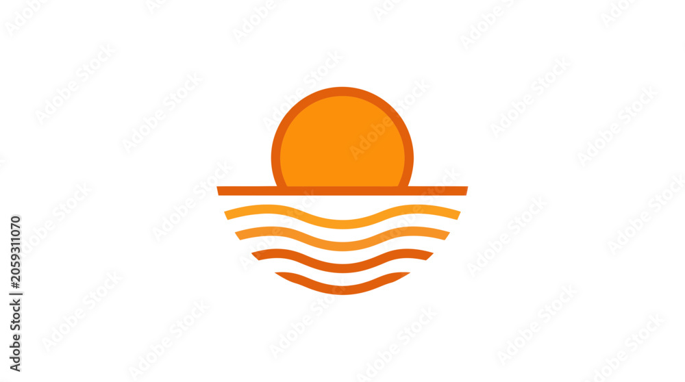 Fototapeta premium Orange sun setting over stylized ocean waves