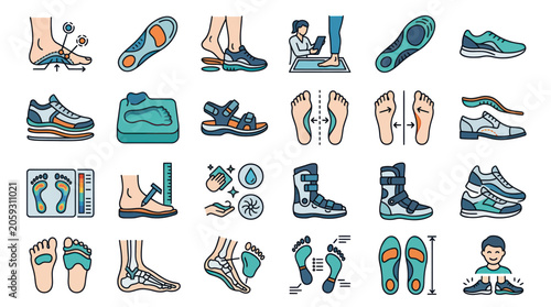 Orthopedic foot care and podiatry icons for medical health