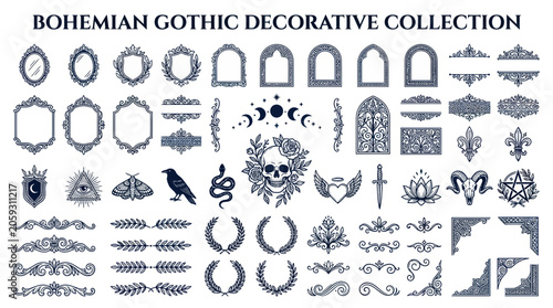 Bild auf Leinwand Gothic decorative elements including skull moon phases and frames