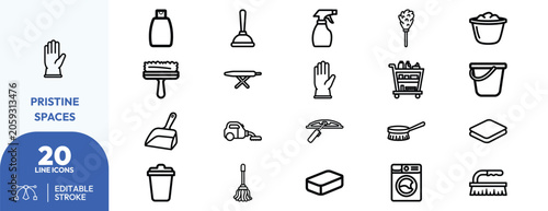 Tableau sur toile Cleaning Essentials Line Icons Collection.