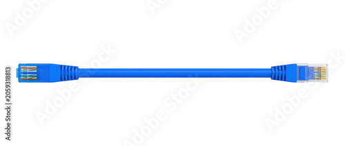 Blue ethernet rj45 network cable on transparent background