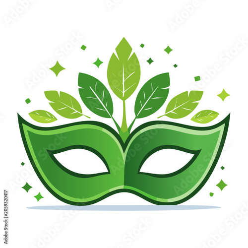 Green Venetian Mask with Leaf Design