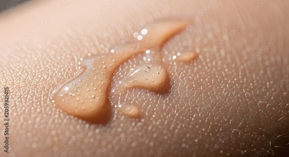 Fototapeta premium Close Up of Skin with Lotion Droplet.