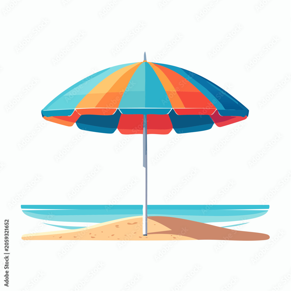 Obraz premium Beach Umbrella on Sandy Shore with Ocean Waves