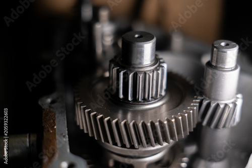 Obraz na płótnie Close up gear metal machinery industrial mechanical engineering precision techno