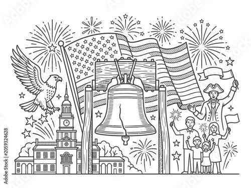 Independence day patriotic celebration featuring liberty bell
