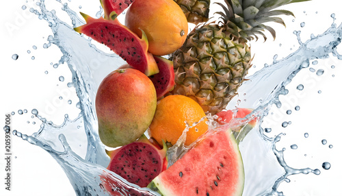 Fresh fruit in water splash.
