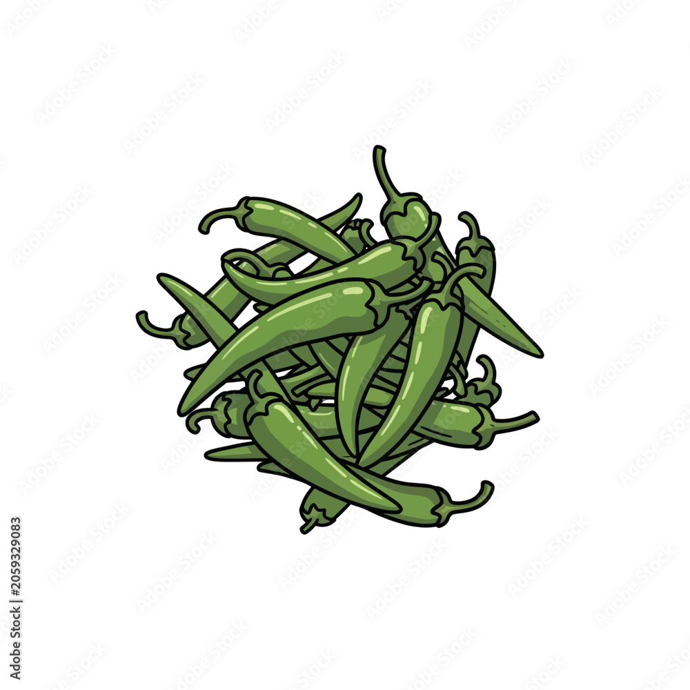 Fototapeta premium Spicy Green Chili Peppers Vector Illustration