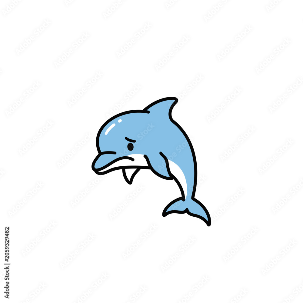 Naklejka premium Cute Sad Blue Cartoon Dolphin Illustration