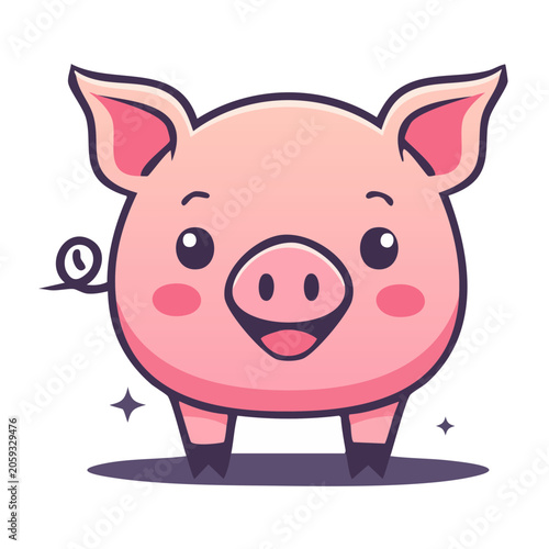 Cute cartoon pig with curly tail