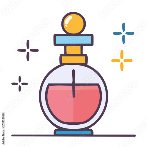 Flat design perfume bottle icon with science elements