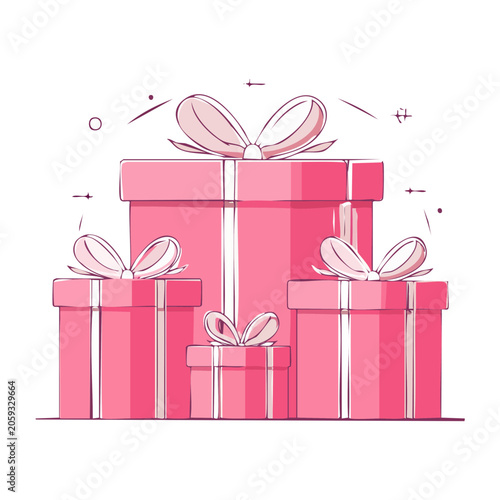 Pink gift boxes with bows in flat design