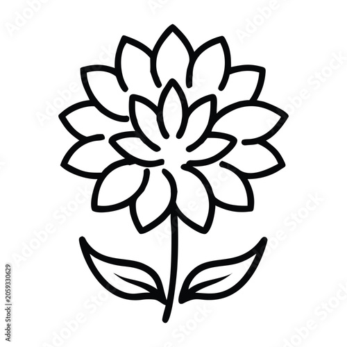 Hand drawn dahlia flower outline vector isolated on white background for decorative botanical artwork