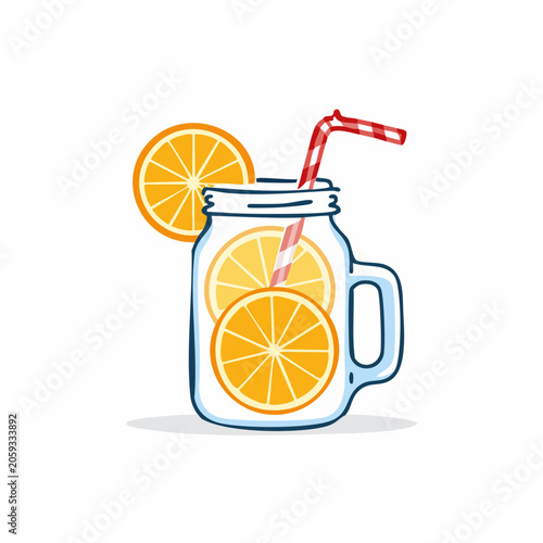 Mason Jar with Orange Slices and Straw Illustration