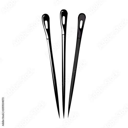 Three sewing needles in minimalist line art style