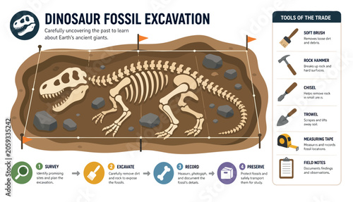 Принти на полотні Dinosaur fossil excavation site.