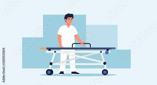 Medical Professional with Stretcher in Hospital Setting